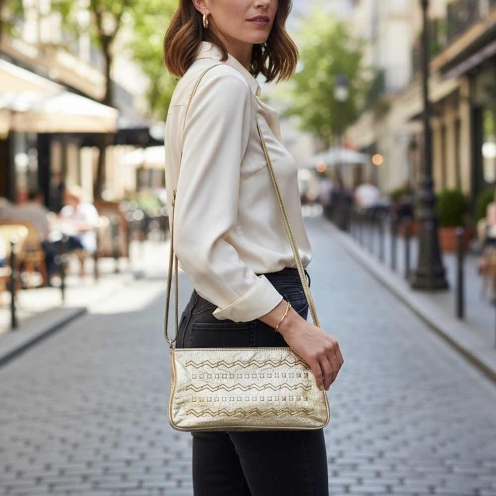 Vintage 80s Dawli Metallic Gold Leather Shoulder Bag